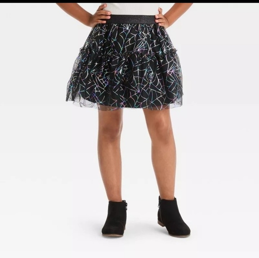 New Cat and Jack  halloween spiderweb rainbow metallic tutu skirt size L